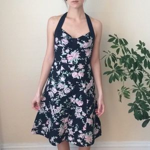 H&M Retro Black Floral Halter Dress
